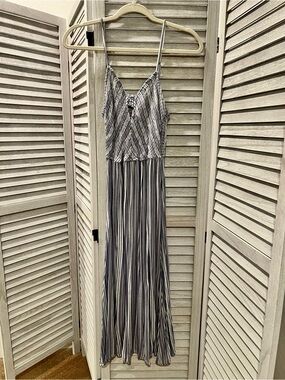 Japna Gray and White Striped Spaghetti Strap Maxi Dress